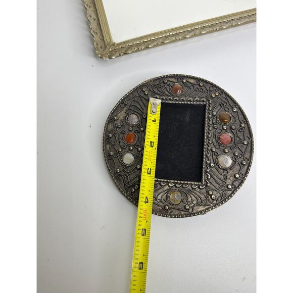 rare Vintage Asian silvered metal and agate stones set photograph frame - Picture 6 of 9